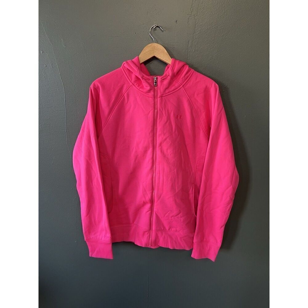 Under Armour Womens Pink Full Zip Hooded Athletic Jacket Size XL